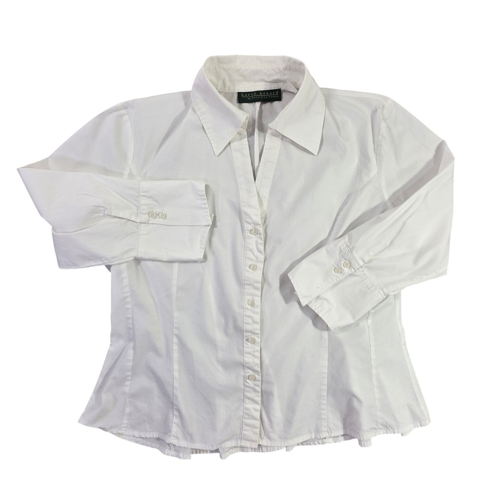 Harve Benard White Button Down Shirt Womens XL Cotton Stretch Tailored Blouse